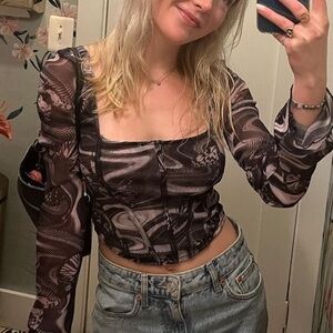 Purple flare sleeves corset top